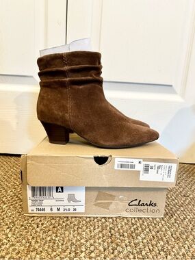 Clarks Teresa Skip Taupe Suede Slouch Ankle Boots